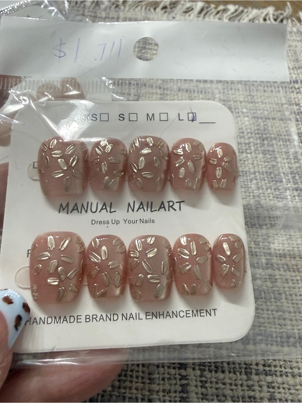 Manual Nailart Pink Pearl Embellished Press-On Nails